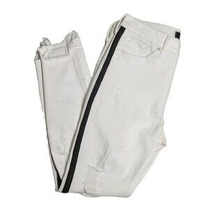 Express Jeans Women 2 Stretch Cropped Legging Mid-Rise Distressed White Denim